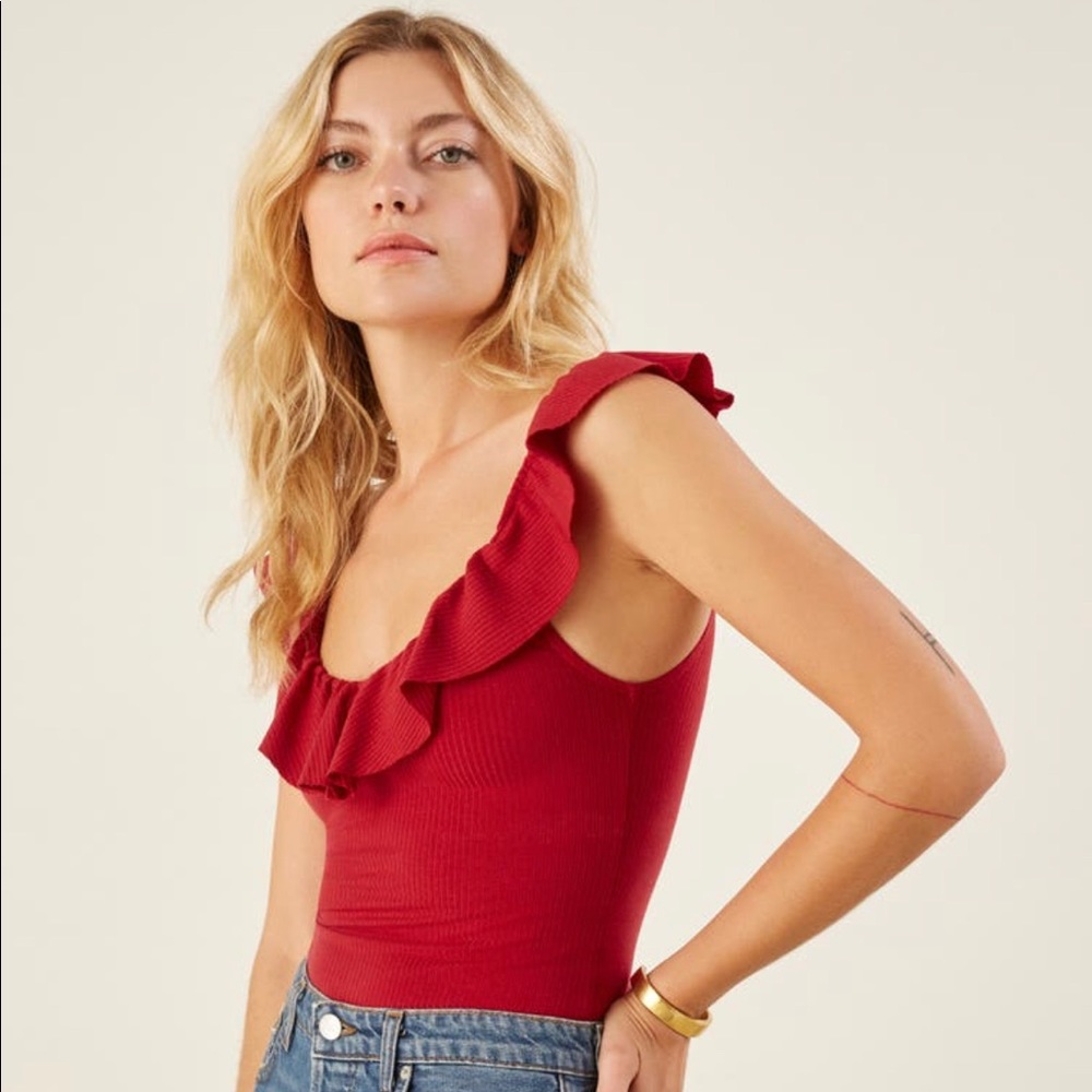 Reformation Roxanna Ruffle Neck Top